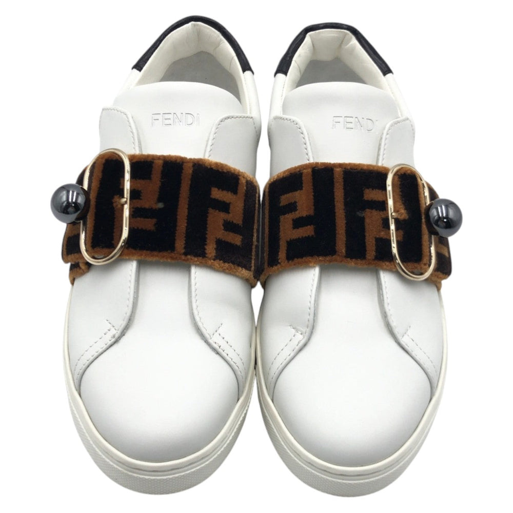 FENDI sneakers 8E leather White brown Zucca Pattern 36