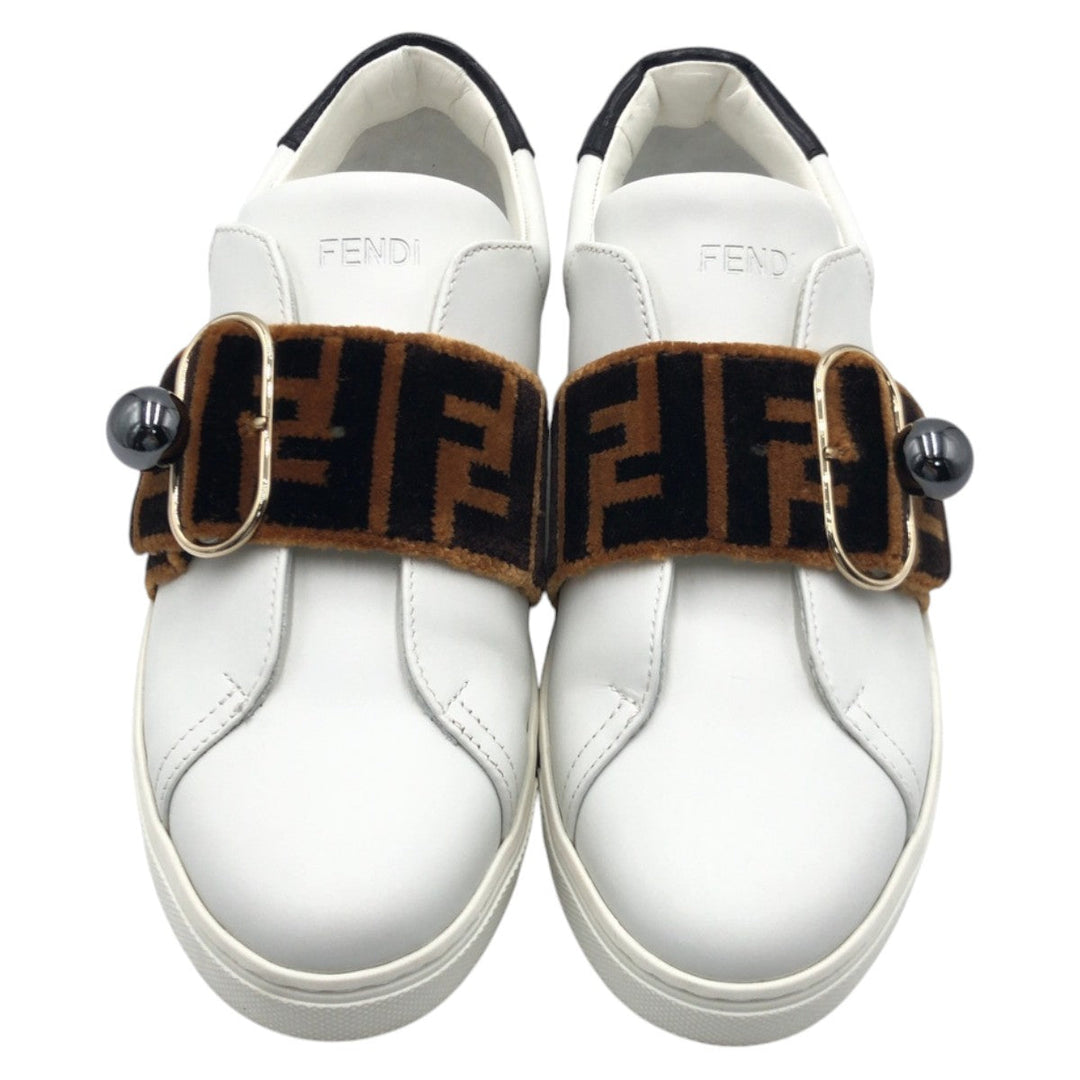 FENDI sneakers 8E leather White brown Zucca Pattern 36