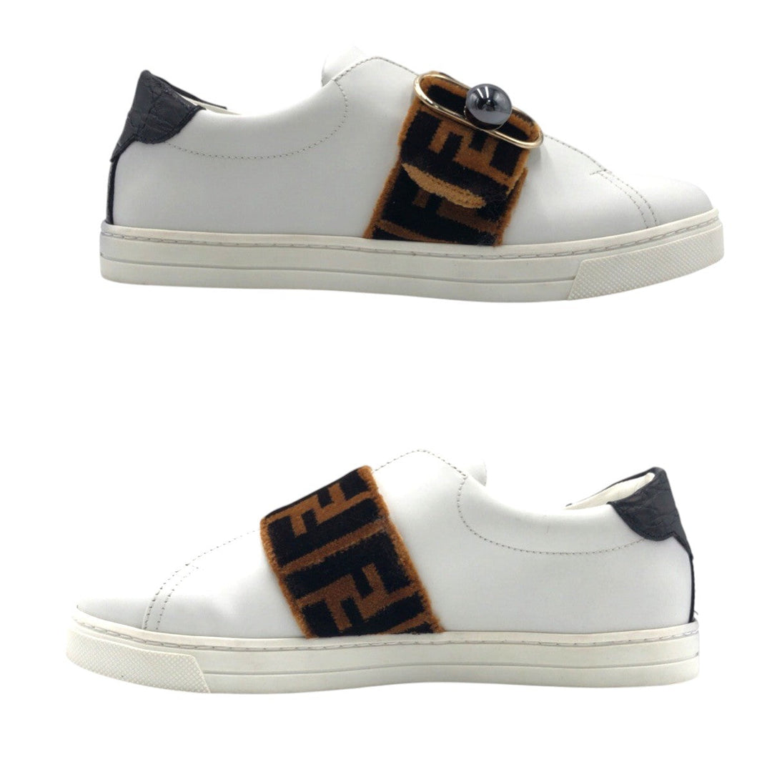 FENDI sneakers 8E leather White brown Zucca Pattern 36