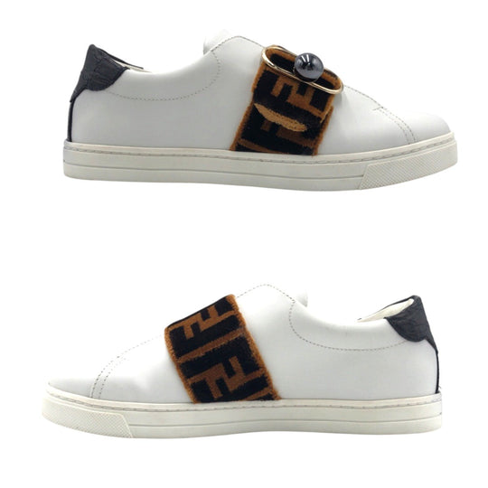 FENDI sneakers 8E leather White brown Zucca Pattern 36