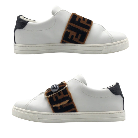 FENDI sneakers 8E leather White brown Zucca Pattern 36