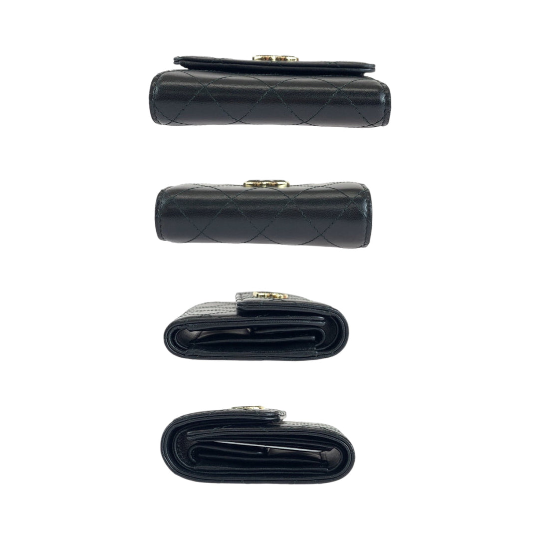 CHANEL Tri-fold wallet lambskin black Folding wallet Compact wallet Matrasse COCO Mark Women Used Authentic