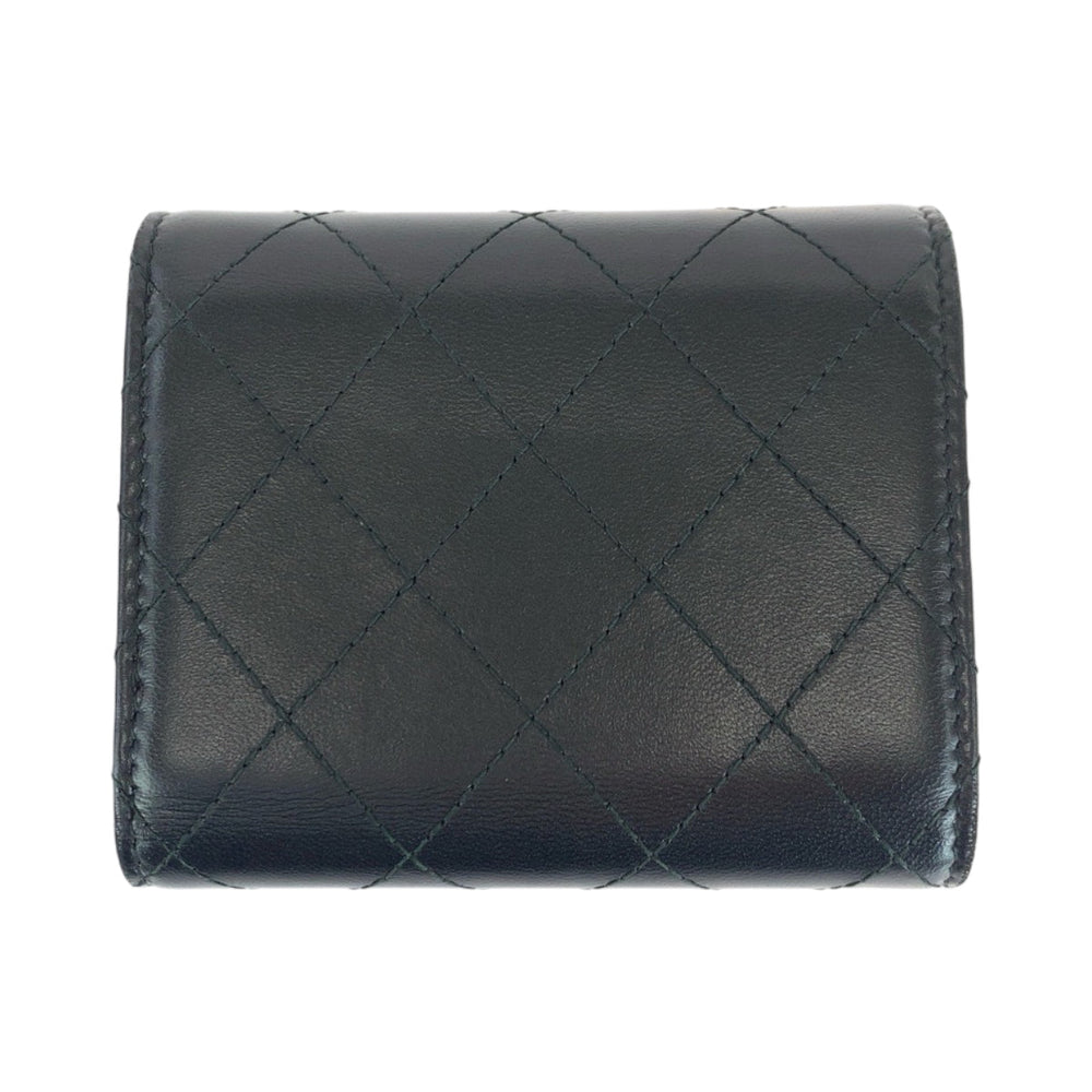 CHANEL Tri-fold wallet lambskin black Folding wallet Compact wallet Matrasse COCO Mark Women Used Authentic