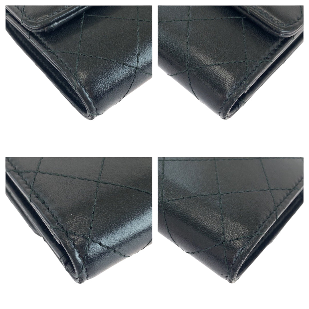 CHANEL Tri-fold wallet lambskin black Folding wallet Compact wallet Matrasse COCO Mark Women Used Authentic
