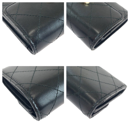 CHANEL Tri-fold wallet lambskin black Folding wallet Compact wallet Matrasse COCO Mark Women Used Authentic