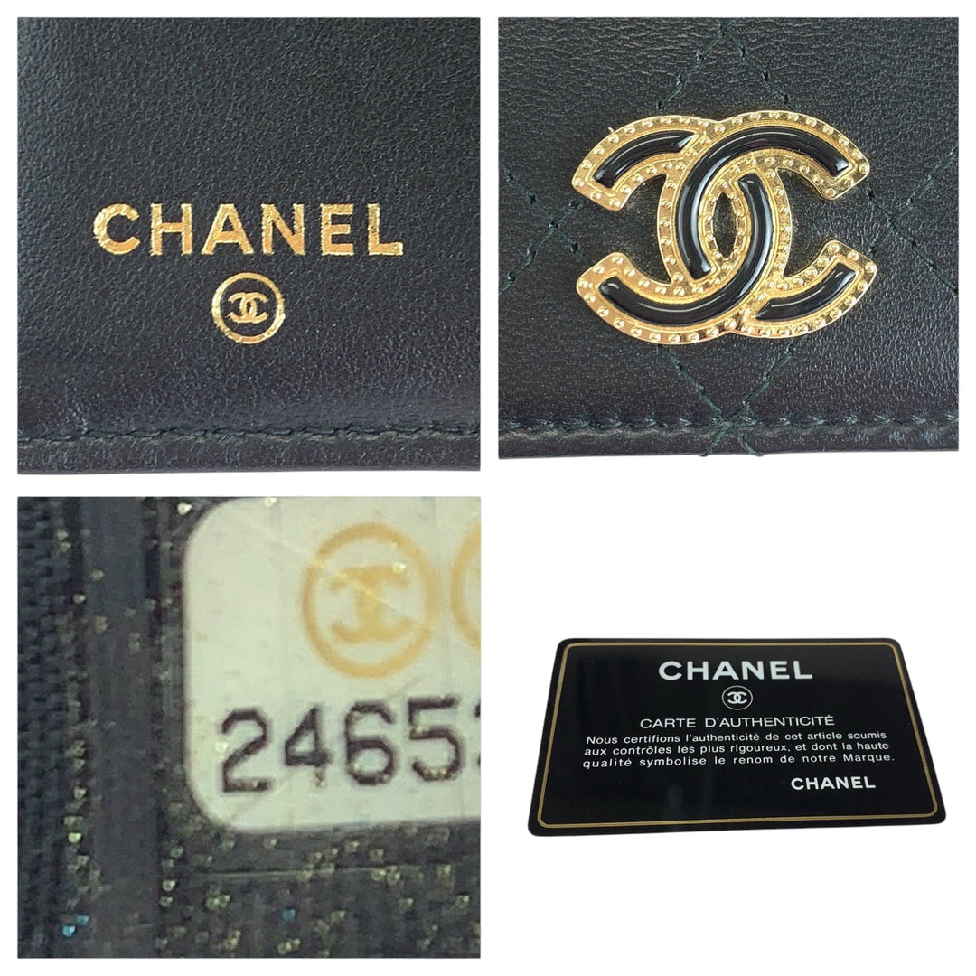 CHANEL Tri-fold wallet lambskin black Folding wallet Compact wallet Matrasse COCO Mark Women Used Authentic