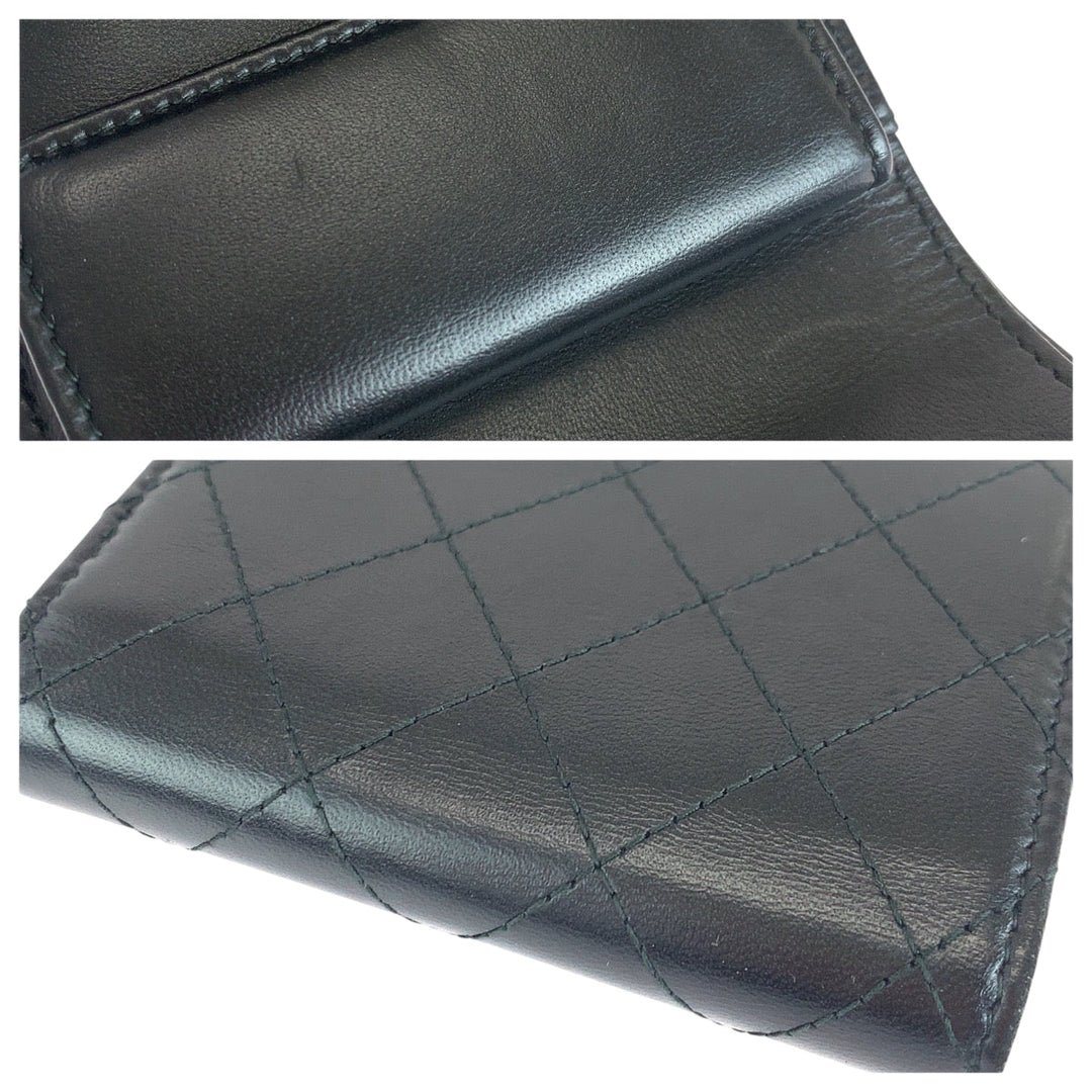 CHANEL Tri-fold wallet lambskin black Folding wallet Compact wallet Matrasse COCO Mark Women Used Authentic
