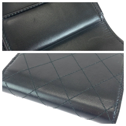 CHANEL Tri-fold wallet lambskin black Folding wallet Compact wallet Matrasse COCO Mark Women Used Authentic