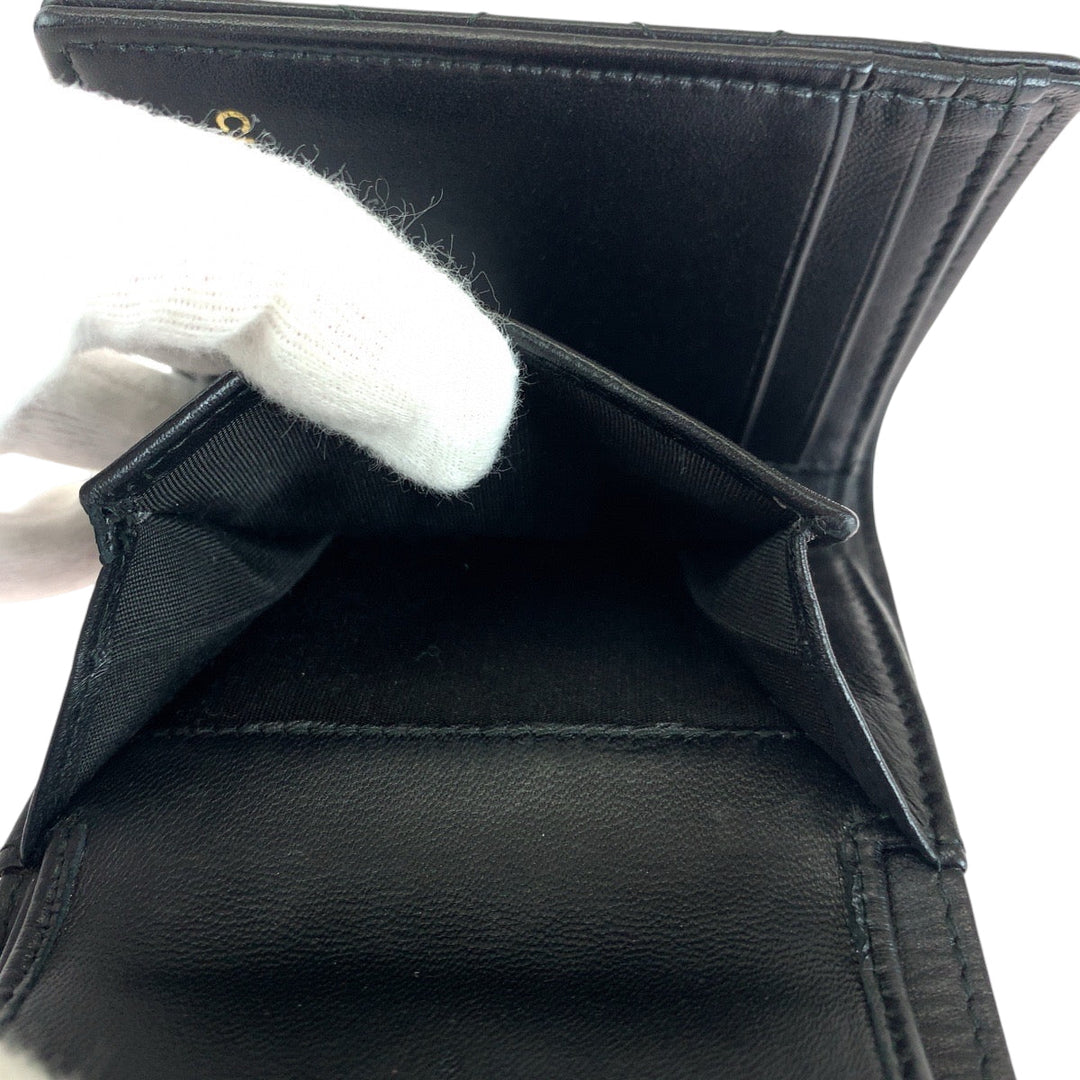 CHANEL Tri-fold wallet lambskin black Folding wallet Compact wallet Matrasse COCO Mark Women Used Authentic