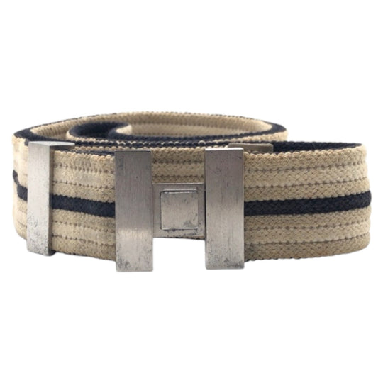 HERMES belt cotton Beige Navy Blue Silver Metal Belts Unisex mens(Unisex) Used Authentic
