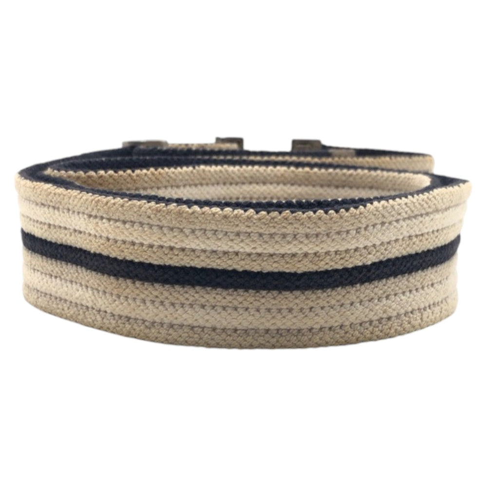 HERMES belt cotton Beige Navy Blue Silver Metal Belts Unisex mens(Unisex) Used Authentic