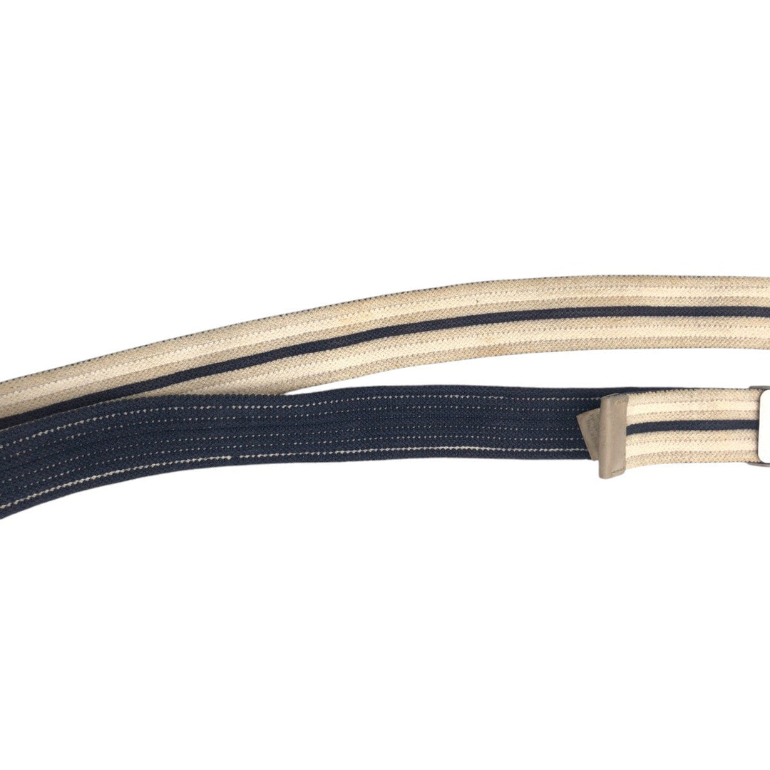 HERMES belt cotton Beige Navy Blue Silver Metal Belts Unisex mens(Unisex) Used Authentic