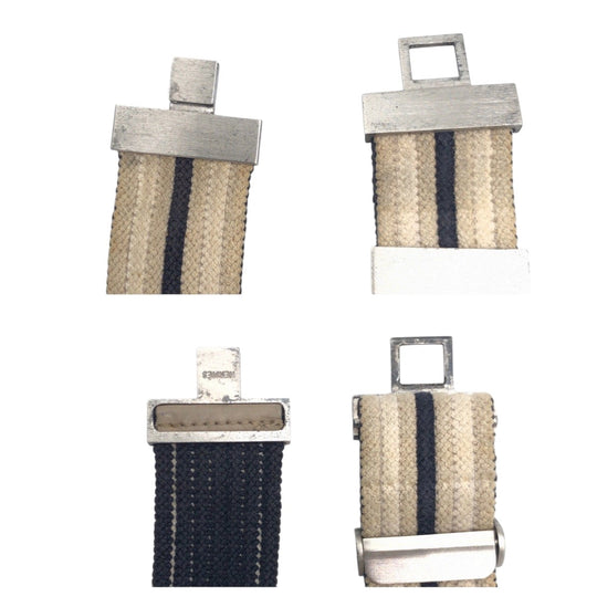 HERMES belt cotton Beige Navy Blue Silver Metal Belts Unisex mens(Unisex) Used Authentic