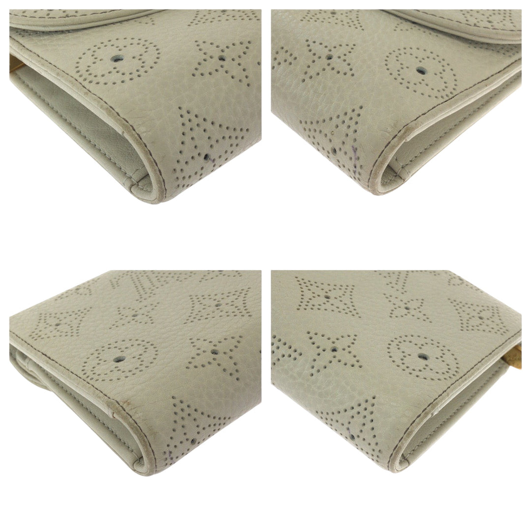 LOUIS VUITTON Long Wallet Purse M58132 leather Ivory Gold Metal Long Wallet Purse Monogram Mahina Portefeuille Amelia Women Used Authentic