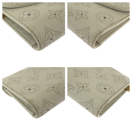 LOUIS VUITTON Long Wallet Purse M58132 leather Ivory Gold Metal Long Wallet Purse Monogram Mahina Portefeuille Amelia Women Used Authentic