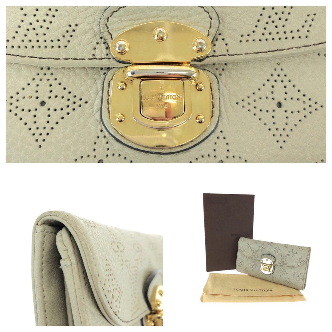 LOUIS VUITTON Long Wallet Purse M58132 leather Ivory Gold Metal Long Wallet Purse Monogram Mahina Portefeuille Amelia Women Used Authentic