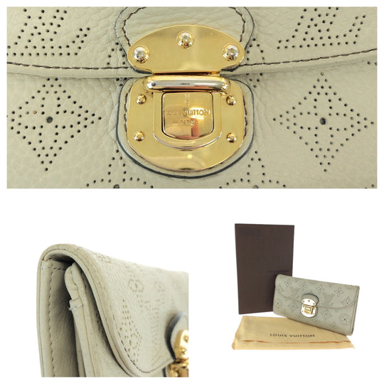 LOUIS VUITTON Long Wallet Purse M58132 leather Ivory Gold Metal Long Wallet Purse Monogram Mahina Portefeuille Amelia Women Used Authentic