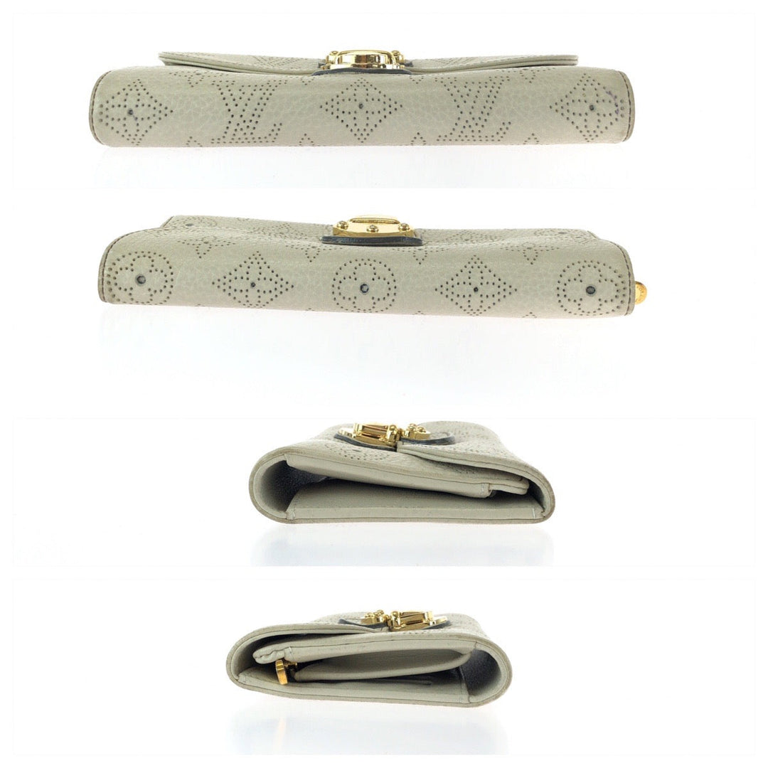 LOUIS VUITTON Long Wallet Purse M58132 leather Ivory Gold Metal Long Wallet Purse Monogram Mahina Portefeuille Amelia Women Used Authentic