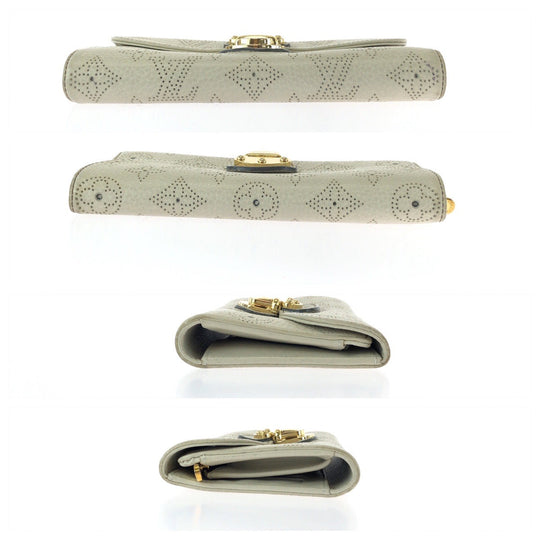 LOUIS VUITTON Long Wallet Purse M58132 leather Ivory Gold Metal Long Wallet Purse Monogram Mahina Portefeuille Amelia Women Used Authentic