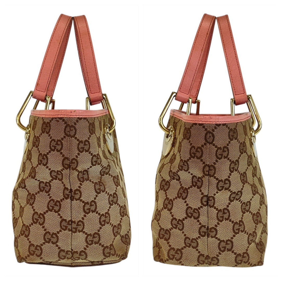 GUCCI Tote Bag 120844 GG canvas, leather Beige Pink Gold Metal Tote Bag handbag Women Used Authentic