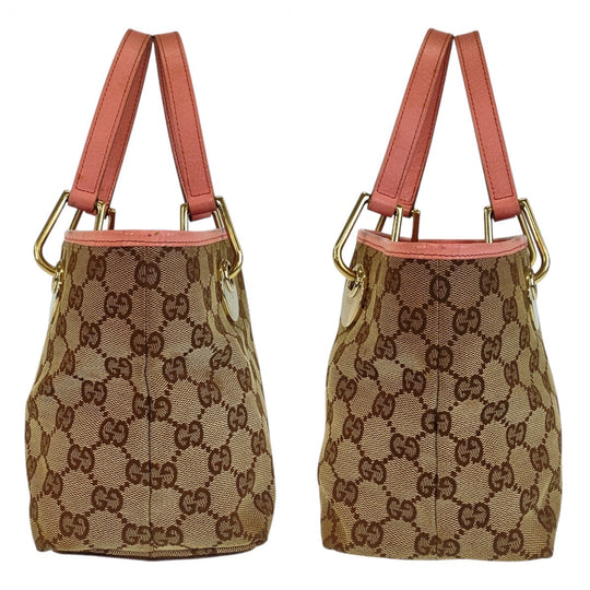 GUCCI Tote Bag 120844 GG canvas, leather Beige Pink Gold Metal Tote Bag handbag Women Used Authentic
