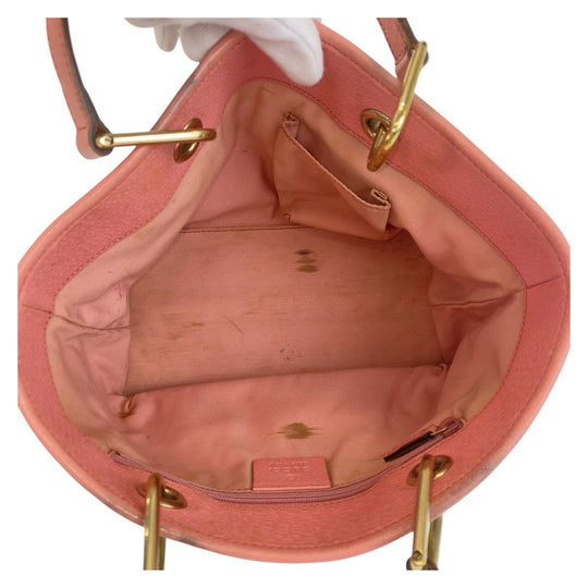 GUCCI Tote Bag 120844 GG canvas, leather Beige Pink Gold Metal Tote Bag handbag Women Used Authentic