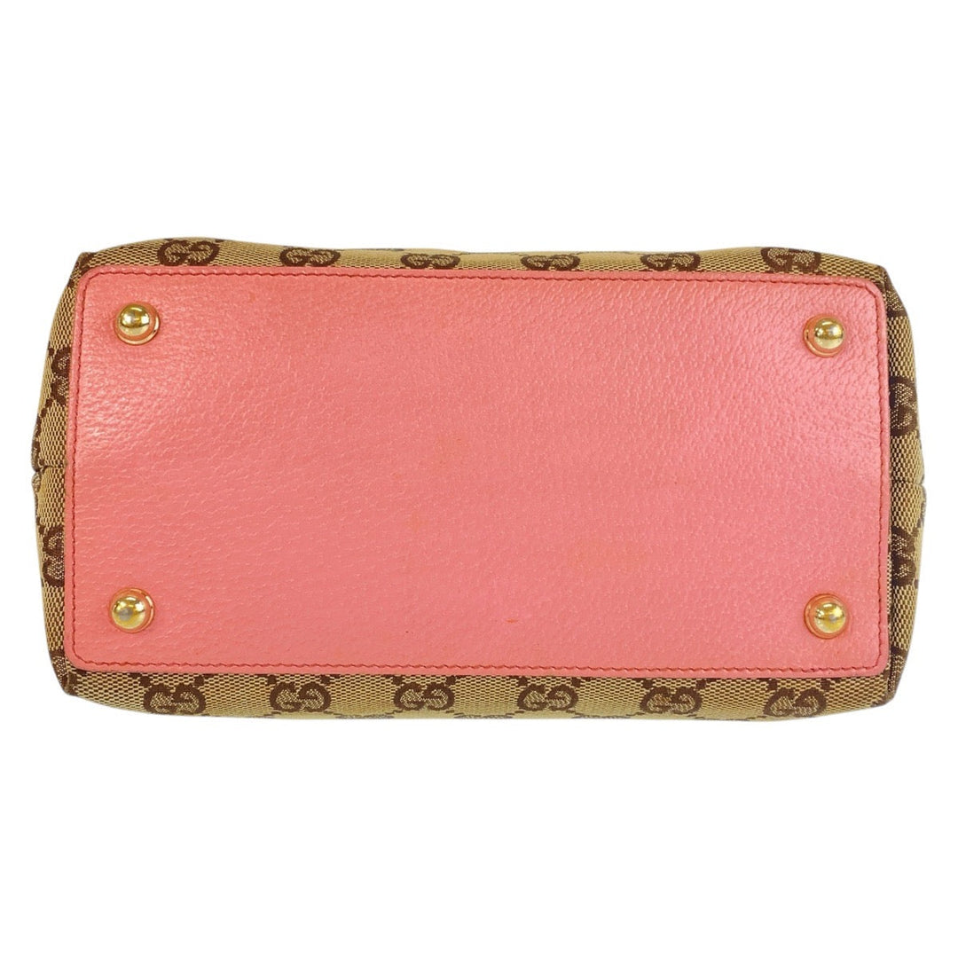 GUCCI Tote Bag 120844 GG canvas, leather Beige Pink Gold Metal Tote Bag handbag Women Used Authentic