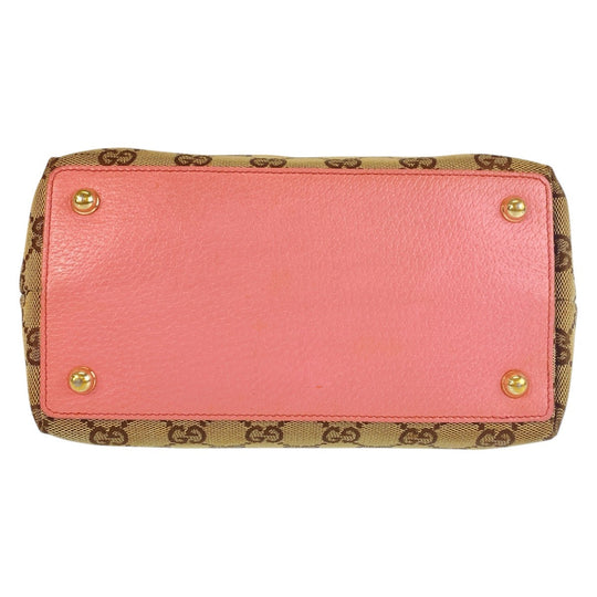 GUCCI Tote Bag 120844 GG canvas, leather Beige Pink Gold Metal Tote Bag handbag Women Used Authentic