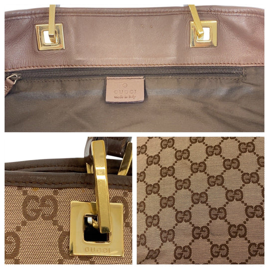 GUCCI Tote Bag 002 1098 GG canvas, leather Beige Brown Gold Metal Tote Bag Shoulder Bag Women Used Authentic