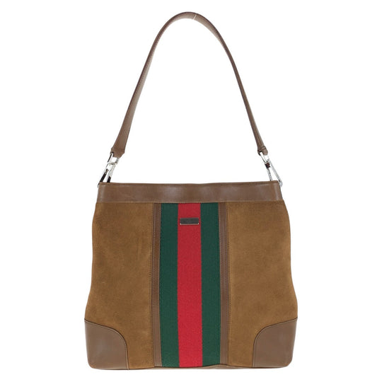 GUCCI Shoulder Bag 33900 Suede, Leather Brown Silver Metal Sherry line Women Used Authentic