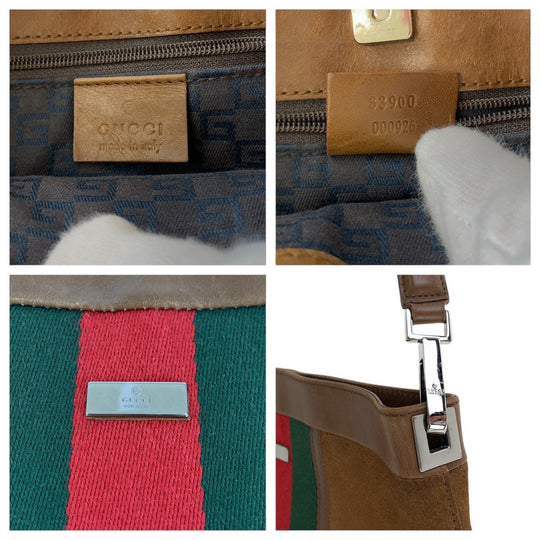 GUCCI Shoulder Bag 33900 Suede, Leather Brown Silver Metal Sherry line Women Used Authentic