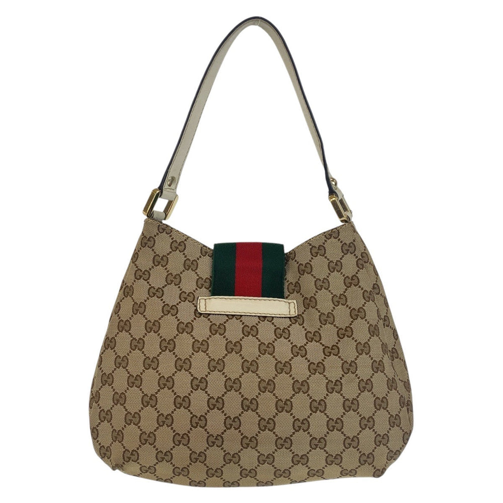 GUCCI Shoulder Bag 211934 GG canvas, leather Beige Gold Metal Sherry line Women Used Authentic