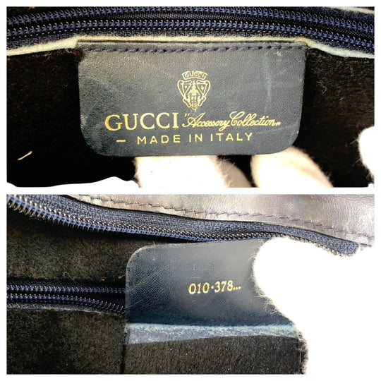 GUCCI Shoulder Bag 010 378 GG Supreme canvas, leather Navy Gold Metal Shoulder Bag pochette Old Gucci Shelly Line Interlocking Women Used Authentic