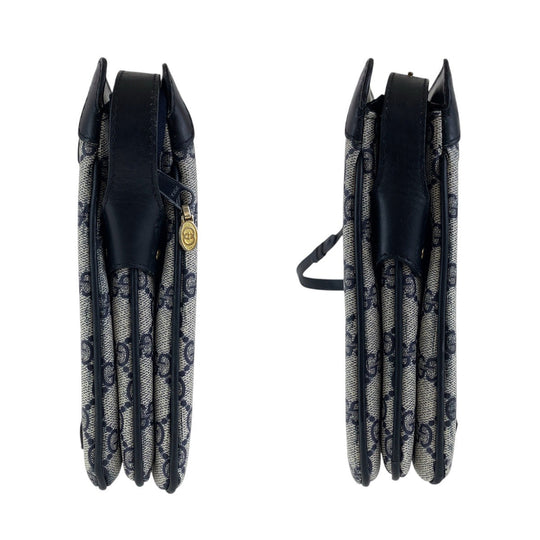 GUCCI Shoulder Bag 010 378 GG Supreme canvas, leather Navy Gold Metal Shoulder Bag pochette Old Gucci Shelly Line Interlocking Women Used Authentic