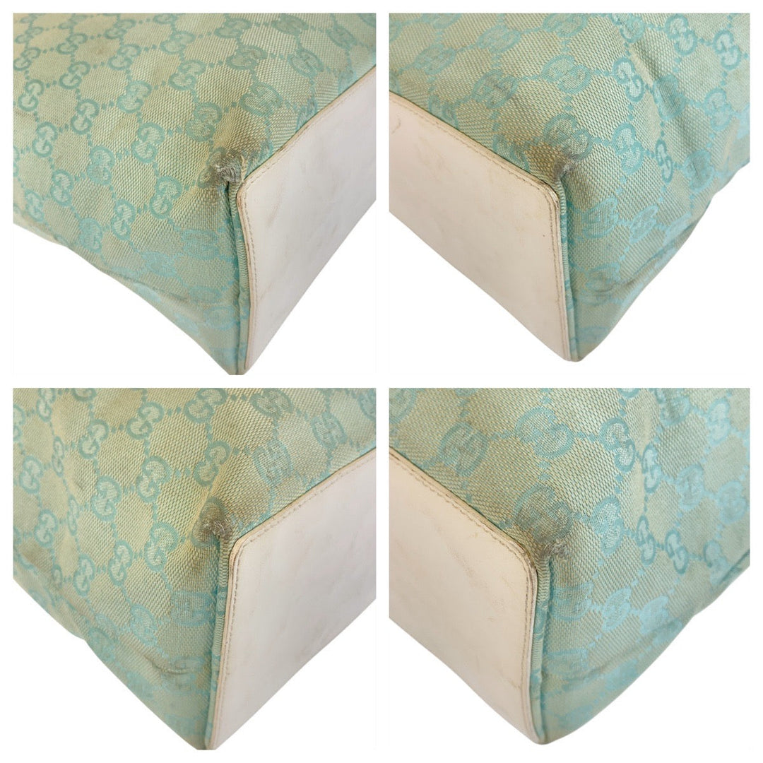 GUCCI Tote Bag 002 1098 GG canvas, leather Mint Green Gold Metal Tote Bag Shoulder Bag Women Used Authentic