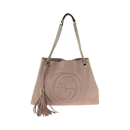 GUCCI Tote Bag 308982 leather Pink Gold Metal ChainTote Bag Shoulder Bag Soho Tassel Women Used Authentic