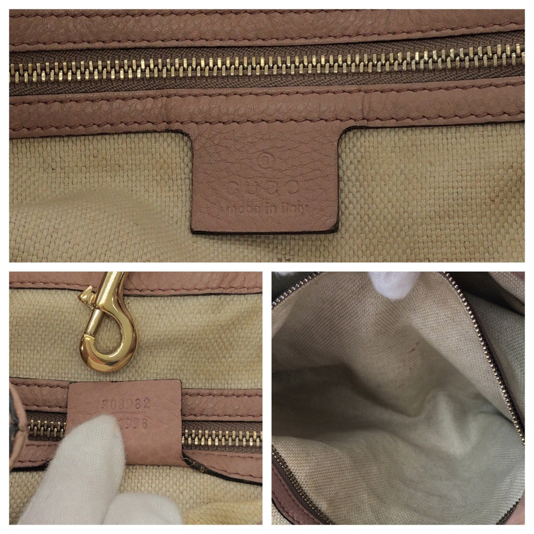 GUCCI Tote Bag 308982 leather Pink Gold Metal ChainTote Bag Shoulder Bag Soho Tassel Women Used Authentic