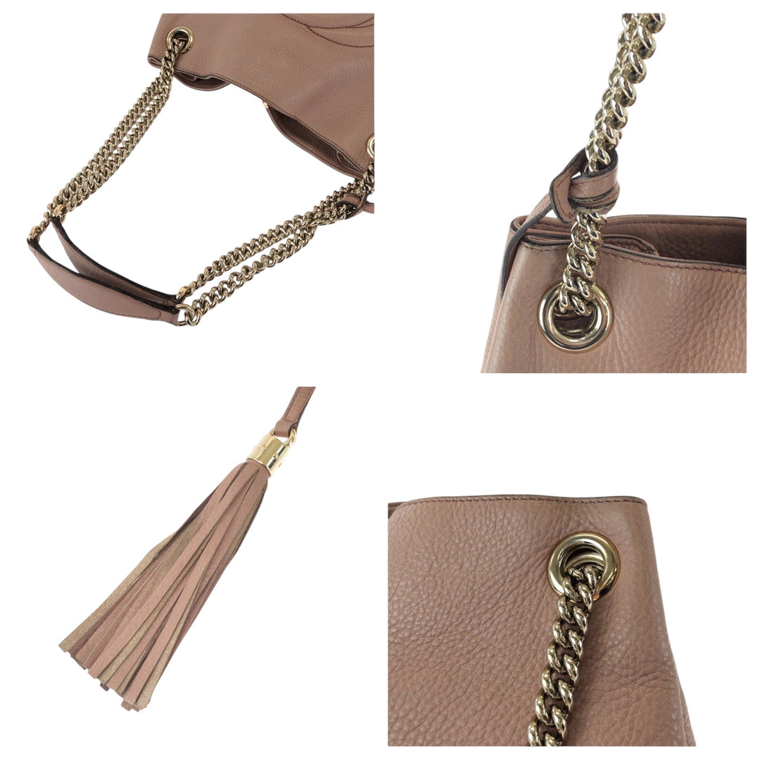 GUCCI Tote Bag 308982 leather Pink Gold Metal ChainTote Bag Shoulder Bag Soho Tassel Women Used Authentic