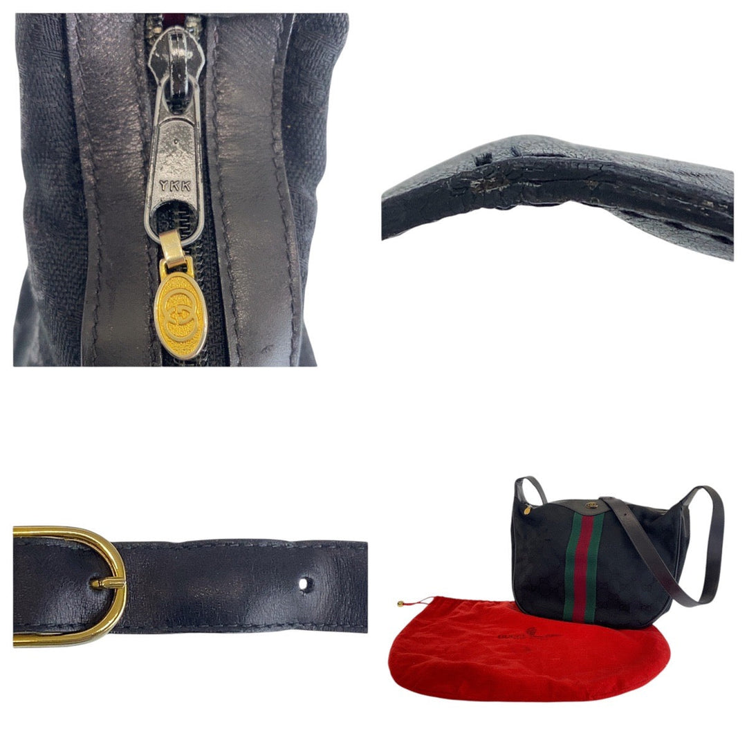 GUCCI Shoulder Bag 10 2 3840 GG canvas, leather Black Multicolor Gold Metal Crossbody Shoulder Bag Old Gucci Shelly Line Women(Unisex) Used Authentic