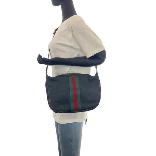 GUCCI Shoulder Bag 10 2 3840 GG canvas, leather Black Multicolor Gold Metal Crossbody Shoulder Bag Old Gucci Shelly Line Women(Unisex) Used Authentic