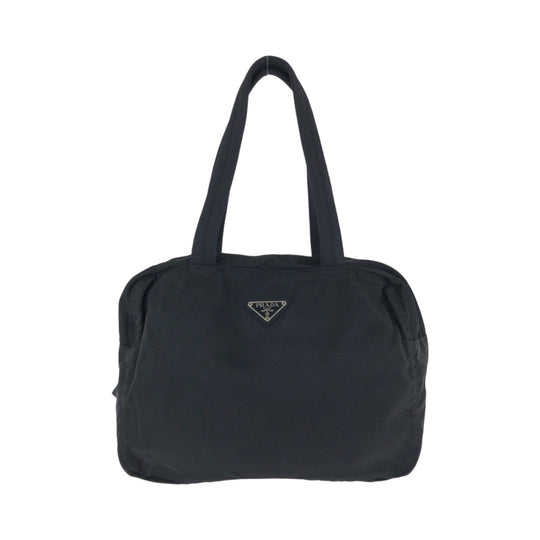 PRADA Handbag Nylon Black SilverMetal Handbag Tote Bag Test Triangle With logo Women Used Authentic