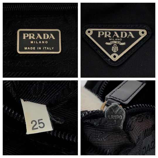 PRADA Handbag Nylon Black SilverMetal Handbag Tote Bag Test Triangle With logo Women Used Authentic