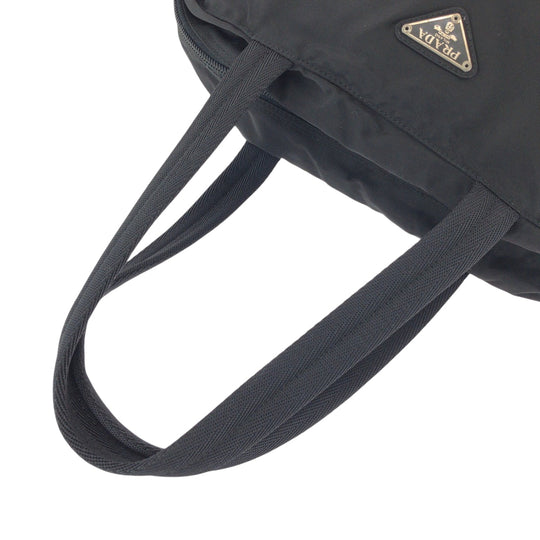 PRADA Handbag Nylon Black SilverMetal Handbag Tote Bag Test Triangle With logo Women Used Authentic