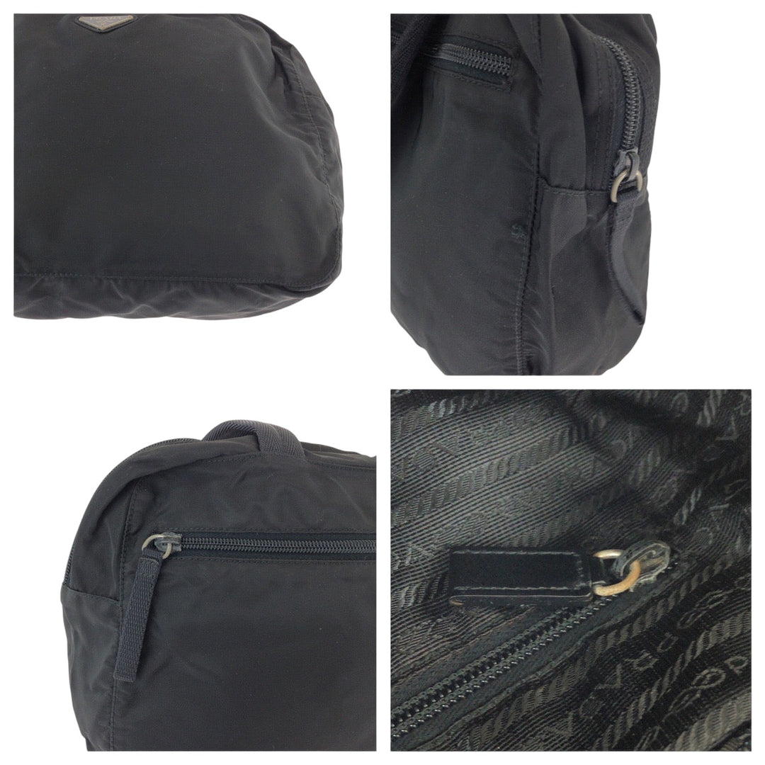 PRADA Handbag Nylon Black SilverMetal Handbag Tote Bag Test Triangle With logo Women Used Authentic