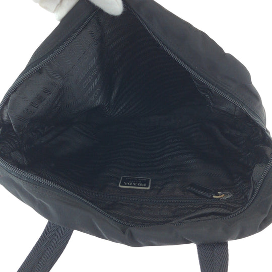 PRADA Handbag Nylon Black SilverMetal Handbag Tote Bag Test Triangle With logo Women Used Authentic
