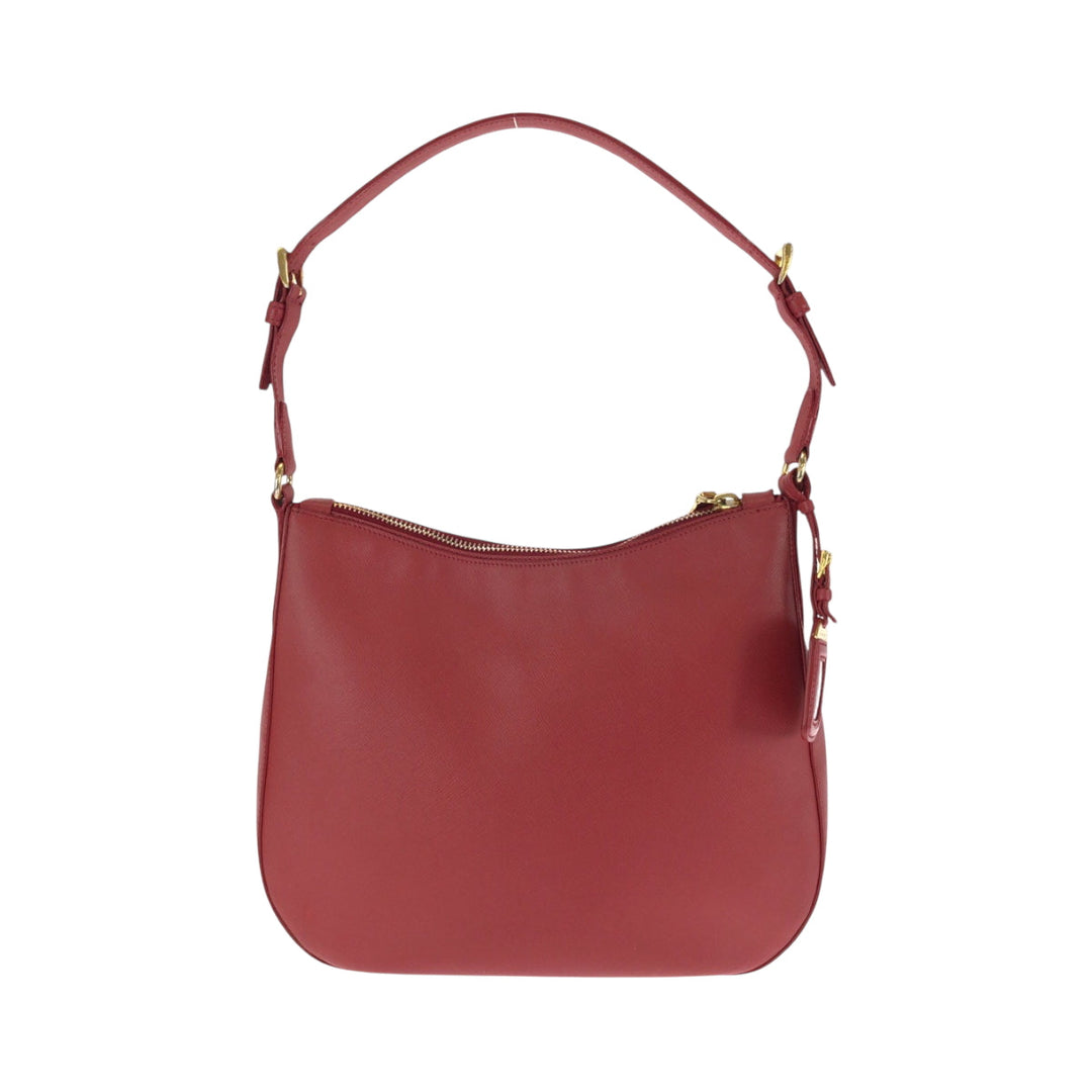 PRADA Shoulder Bag leather Red Gold Metal One Shoulder Bag Safiano Hobo Women Used Authentic