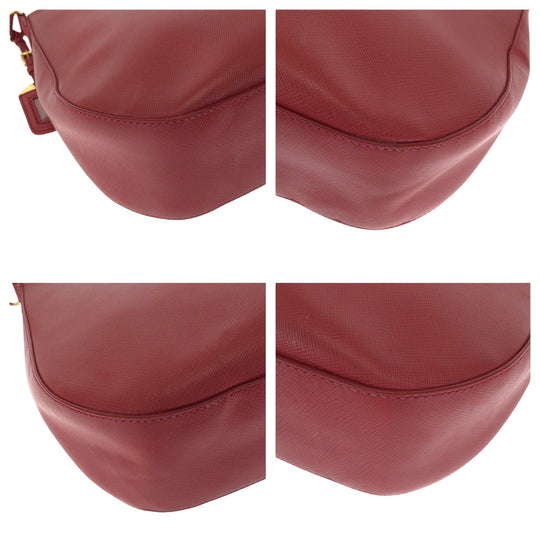 PRADA Shoulder Bag leather Red Gold Metal One Shoulder Bag Safiano Hobo Women Used Authentic