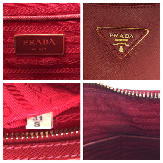 PRADA Shoulder Bag leather Red Gold Metal One Shoulder Bag Safiano Hobo Women Used Authentic