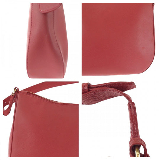 PRADA Shoulder Bag leather Red Gold Metal One Shoulder Bag Safiano Hobo Women Used Authentic