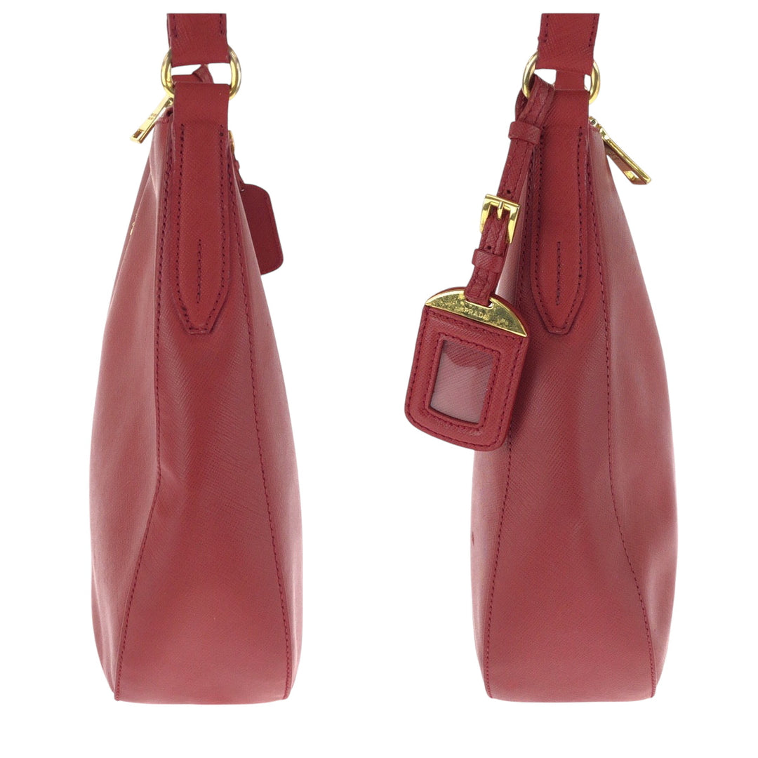 PRADA Shoulder Bag leather Red Gold Metal One Shoulder Bag Safiano Hobo Women Used Authentic